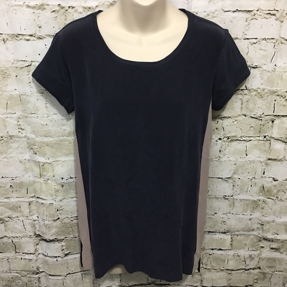 🌻 Ecru Blue Tan Silk Blouse AA25 - Picture 1 of 6